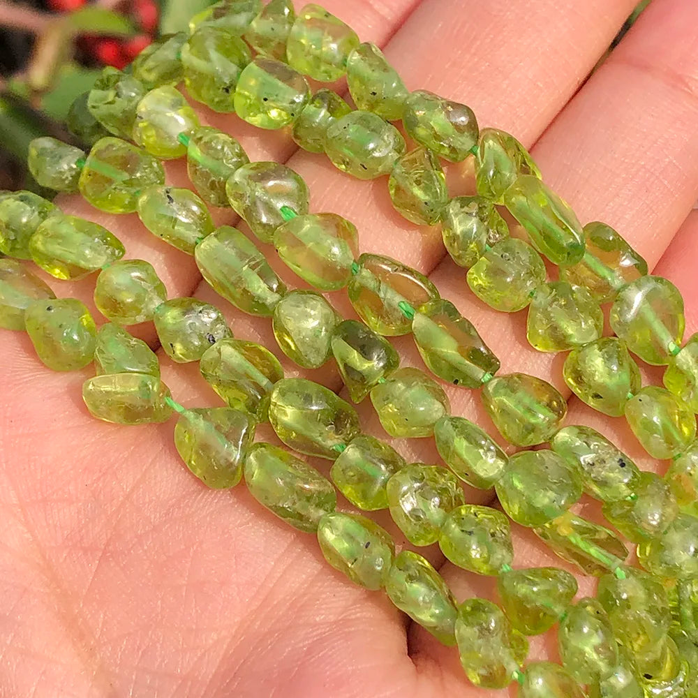 4-7mm Irregular Green Peridot Stone Beads Smooth Natural Loose Spacer Beads for DIY Jewelry