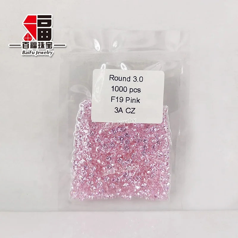 Baifu Jewelry 3.0mm pink CZ Stones Round Lab Created Zircon Stones