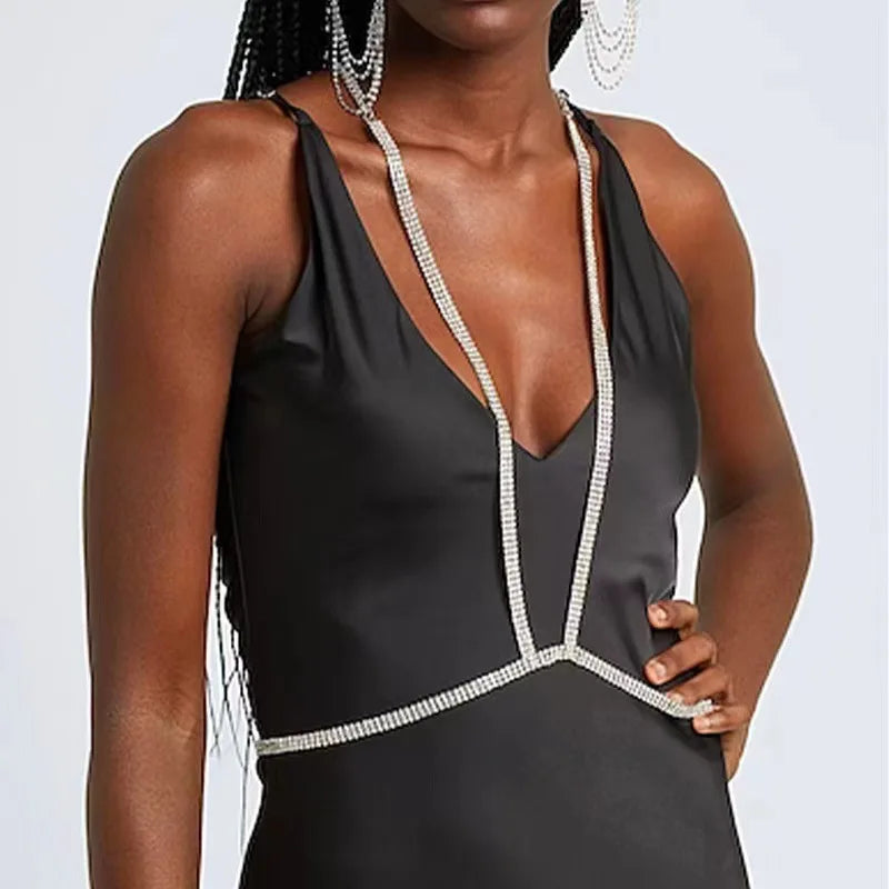 Hot-Selling Water Diamond Accessories Elegant Minimalist Geometric Chest Chain Simple and Versatile Body Chain