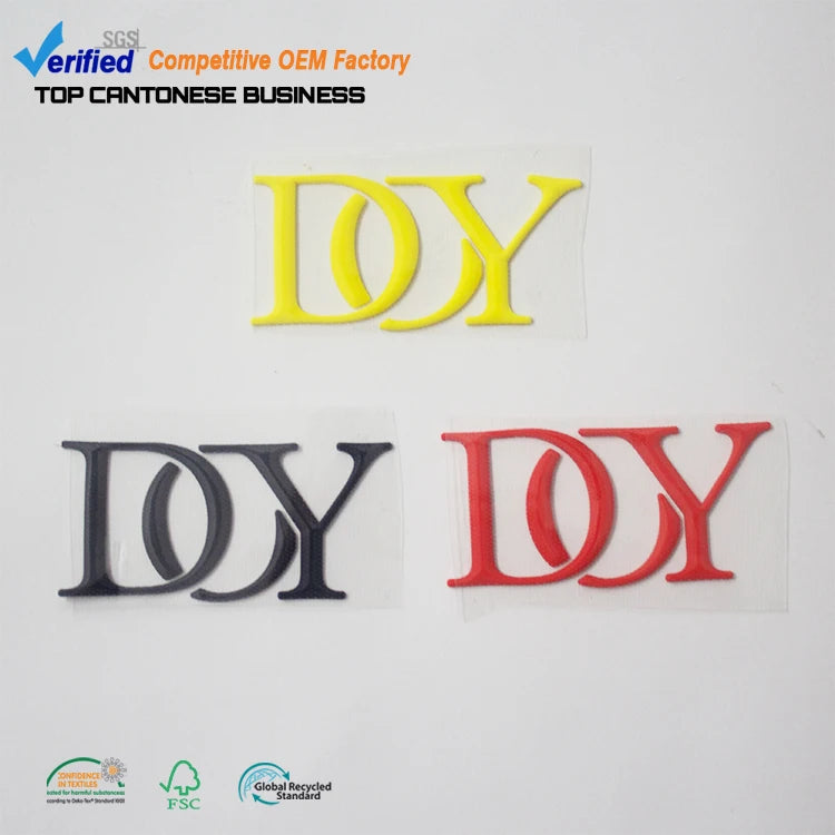 Bulk Heat Transfer Printed Emblem Manufacture Custom 3D Raised Silicon Letters Iron on Patches for T-shirts Logo