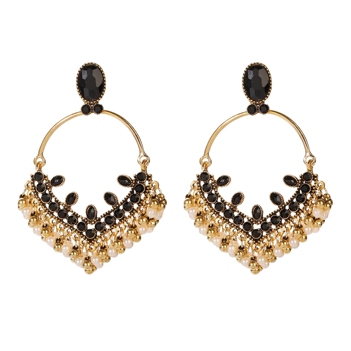 Bohemian Retro Bollywood Style Gold Drop Earrings Handmade Jumka Jhumka Zinc Alloy Platinum Plated for Women Wedding Occasion