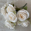 9 Heads White Silk Rose Artificial Flower Bouquets Wedding Home Party Decor
