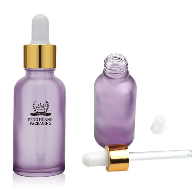 Custom 5ml-30ml Frosted Glass Dropper Bottles with Aluminum Cap Screen Printed for Serum Skin Care Cream Face Hair Oil Eye Drops