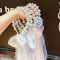 YL Cute Sweet Children's Imitation Pearl Ribbon Hairband Handmade Mesh Princess Bow Hair Ponytail Hair Accessories Hairpin Gift