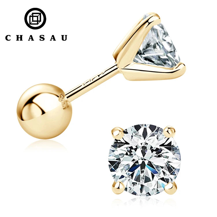Chasau New Hot Selling 6.5mm 1CT 1 Carat D-Color Moissanite 925 Sterling Silver Screw Back Stud Earrings for Women