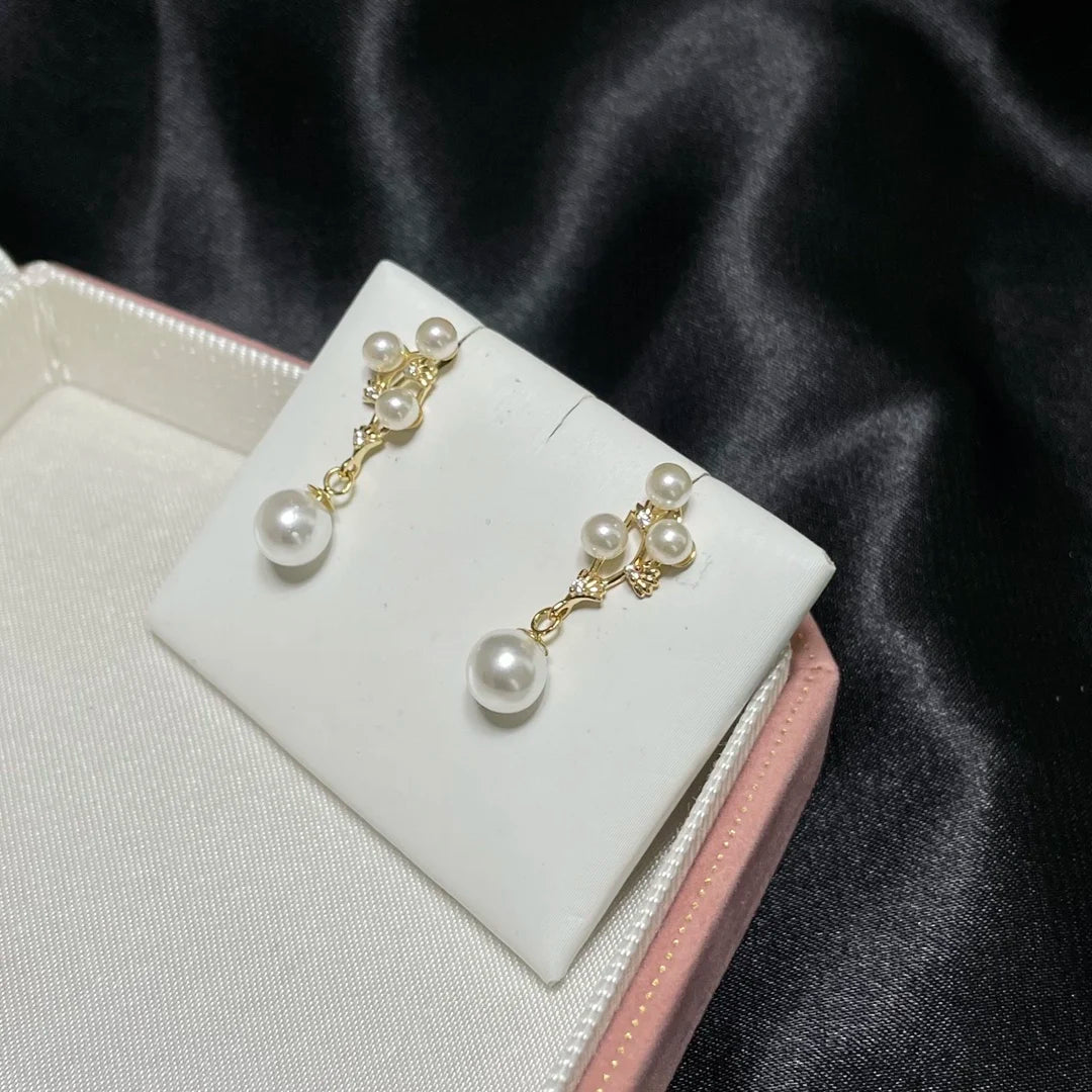 Wholesale 18K Gold Plated Pearl Drop Stud Earrings for Women Semi-Finished Elegant Accessories for Wedding Party Gift Giving