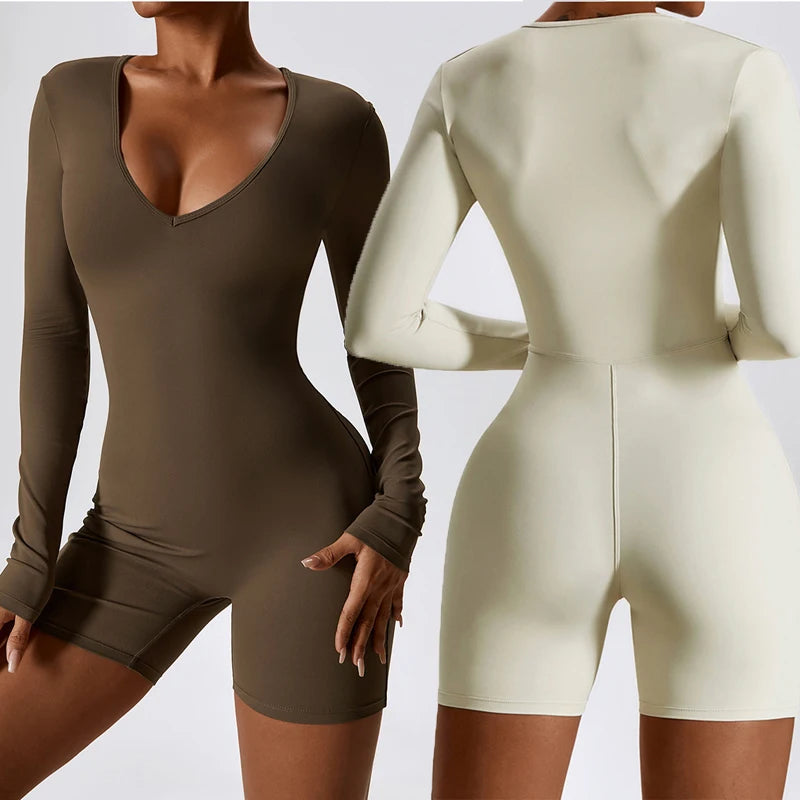 Custom Logo Women's V-neck Yoga Jumpsuit Short Jumpsuit