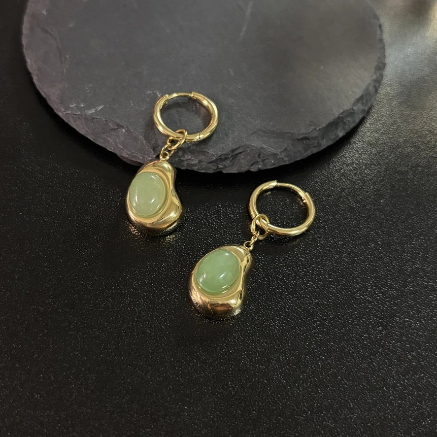 Summer Traveling 18K Gold Pated Bean Middle Crystal Stainless Steel Mother's Day Women Earrings