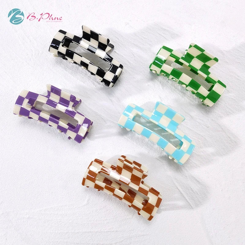 Wholesale Large Plaid Color Women Rectangular Acetate Checkerboard Acrylic Hair Claw Clip