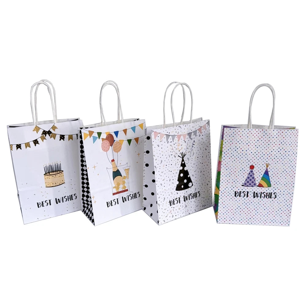 KUAIMA Wholesale 22*11*27cm Cute Happy Birthday Goodie Party Favor White Paper Bags Design