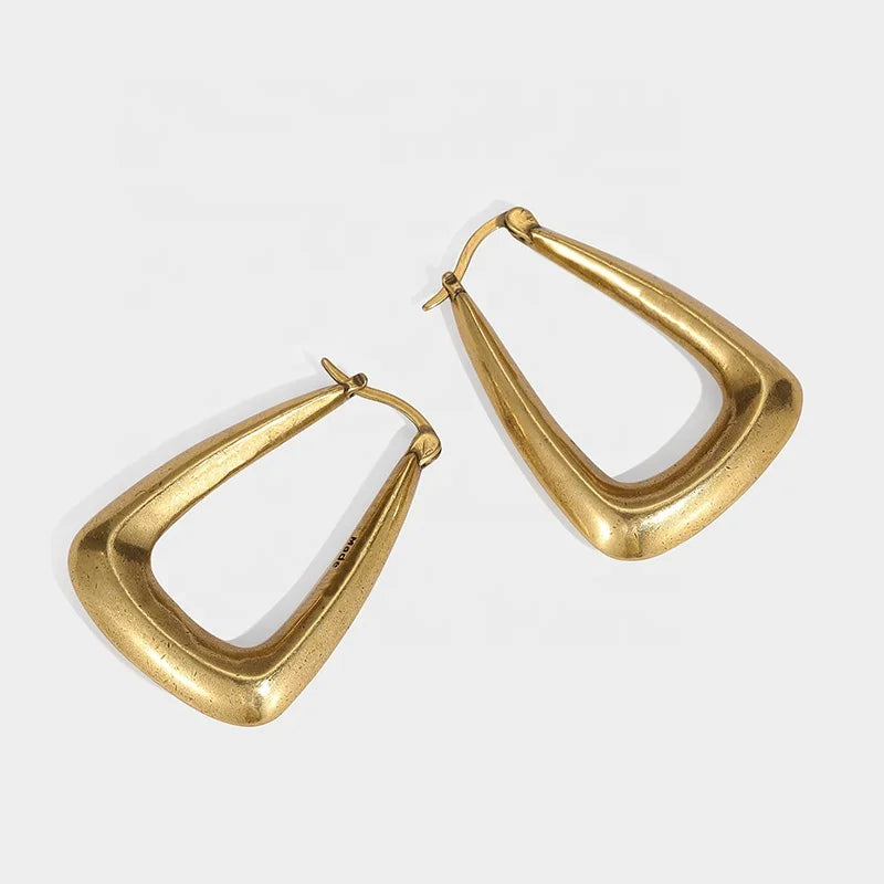 2021 New Trend Chunky Vintage Distressed Antique Brass and Gold Plated U-shaped Earrings