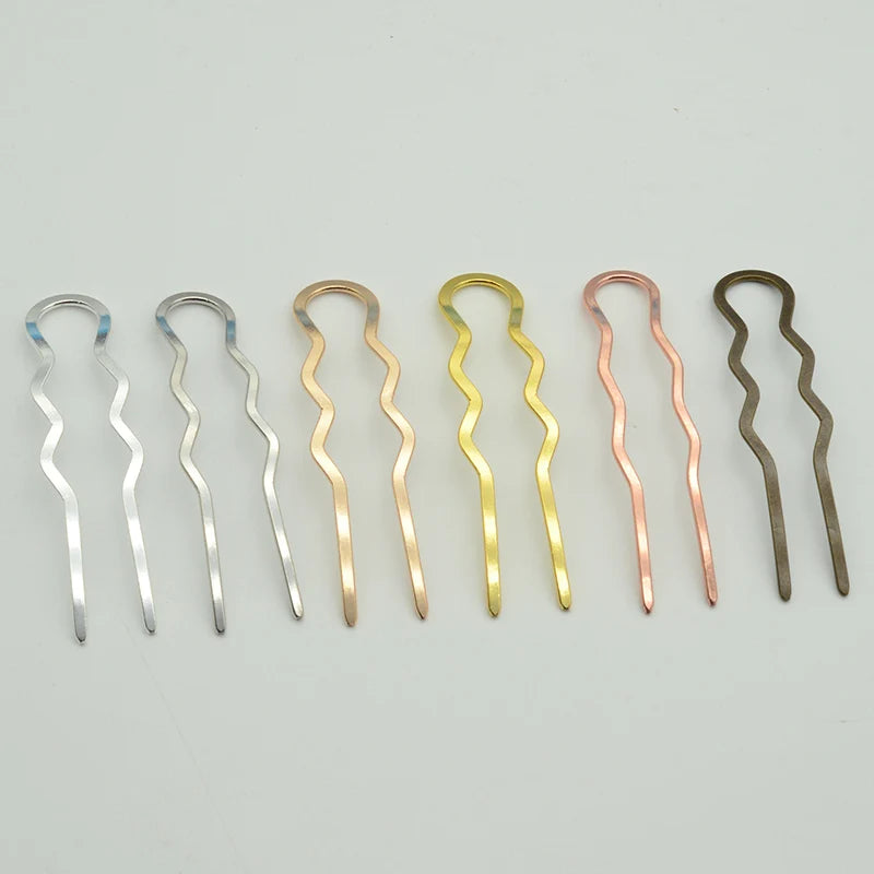 Women's 1.2mm*7cm Brass U-Shaped Hairpin Two Teeth Hair Forks for Long Hair & Bun Head Hair Decoration for Girls