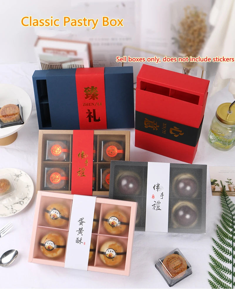 Luxury Pastry Gift Box with Window Bakery Dessert Packaging Box with Insert for Mooncake Cookie Festival Gift