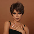 Wigs Supplier Natural Brown Synthetic Hair Wig with Bangs Short Pixie Cut Wigs for Women Afro Daily Heat Resistant Female Hair