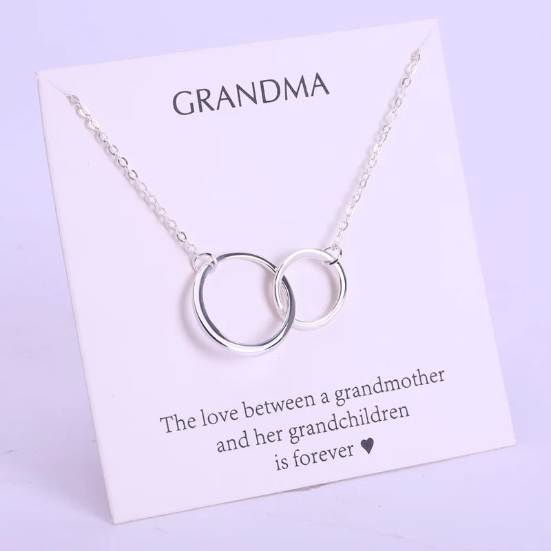 Mother's Day Jewelry Necklace Double Circle Infinity Pendant Mom Granddaughter Two Interlocking Connecting for Pendant Necklaces