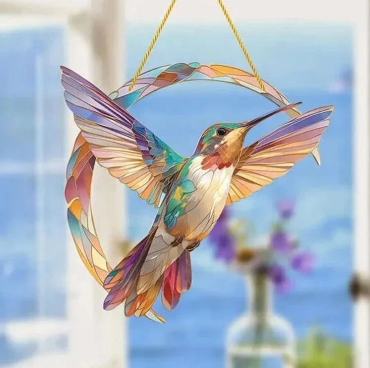 New Hummingbird-shaped Acrylic Pendant Natural Raw Crystal Decor Sun Catcher for Home Garden Outdoor Handmade Window Decoration
