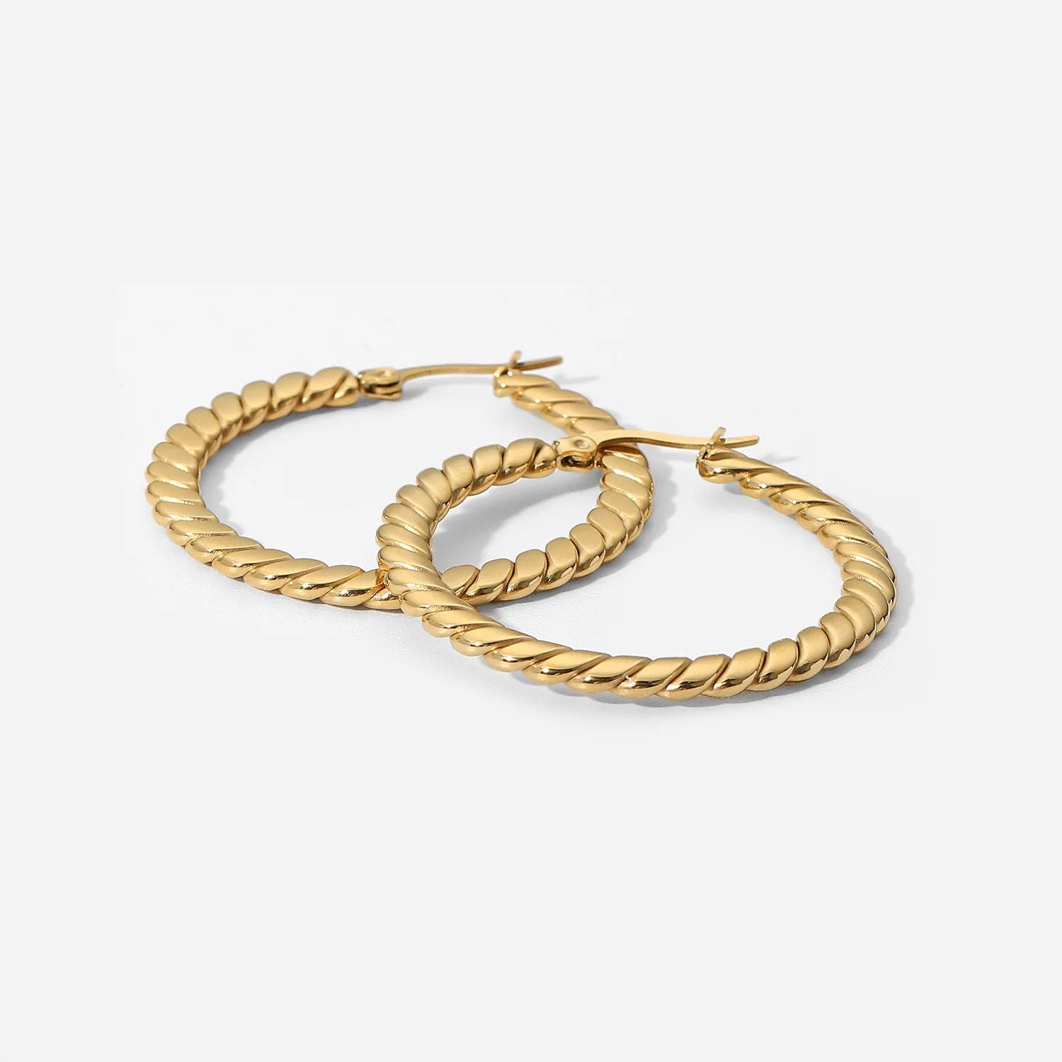 Dropshipping Tarnish Free 18K Gold Plated 316L Stainless Steel Earring Hollow Round Earring Cuban Link Chain Twist Hoop Earring