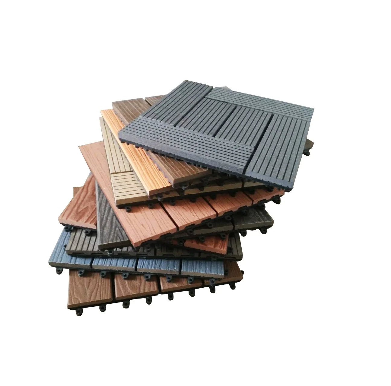 Modern Interlocking WPC Deck Tiles 300x300mm UV-resistant Waterproof Anti-Slip Outdoor Decking for Garden with 5 Year Warranty