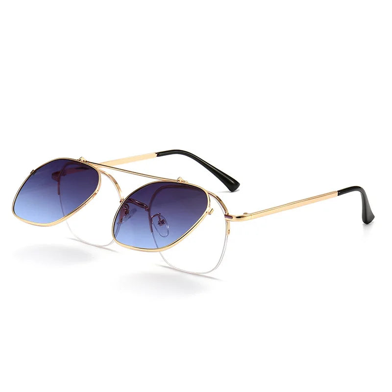 Hot Sale Designer Sunglasses Luxury Authentic Retro Square Custom Logo Ladies New Style Flip up Sunglasses