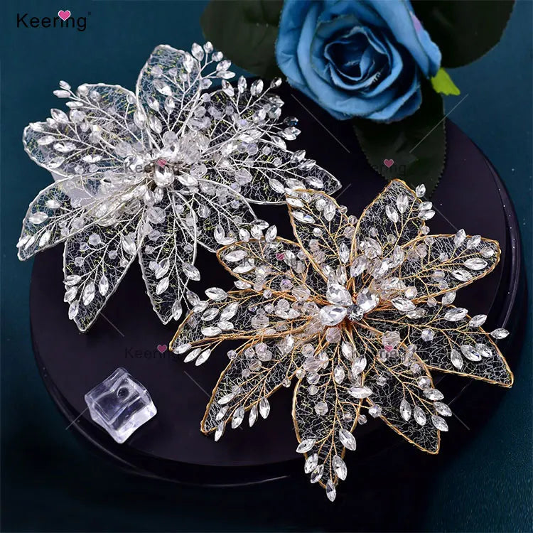 WHD-068 Handmade 3D Flower Crystal Rhinestone Applique Dress Patches Headpiece Shoulder Decoration