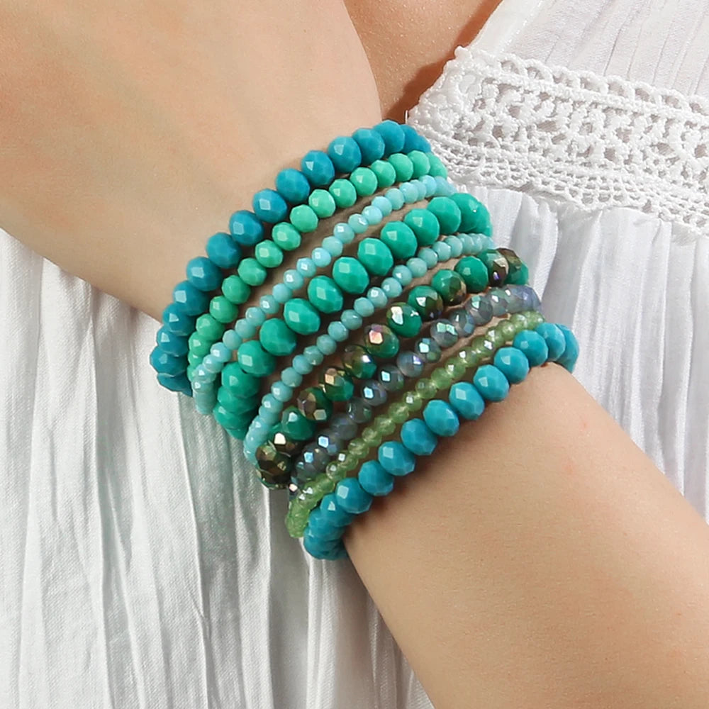 Fashion 25 Colors Flag Color Jewelry Women Handmade  9pcs 468 mm Strand Elastic Crystal Glass Beads Stretch Stack Bracelet Set
