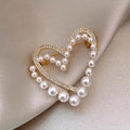 Fashion Double Layer Love Heart Brooches for Women Elegant Rhinestone Imitation Pearl Heart Pins Sweater Cardigan Buckle Jewelry