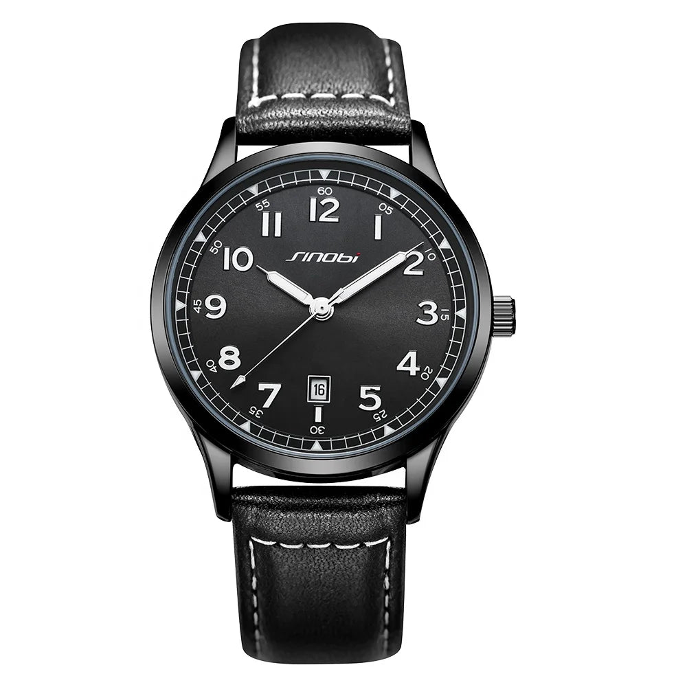 SINOBI Simple Man 3ATM Waterproof Quartz Watches Genuine Leather Chinese Factory Free Gift Box Jam Tangan Kuarsa