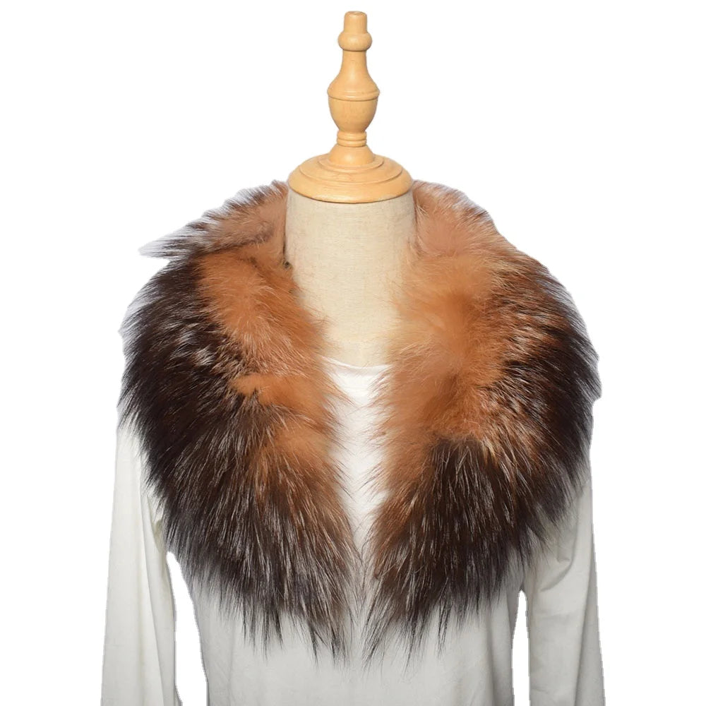 MWFur Luxury Fox Fur Collar Scarf for Neck Scarf Winter Fashion  Golden Fox Fur Collar for Winter Jacket