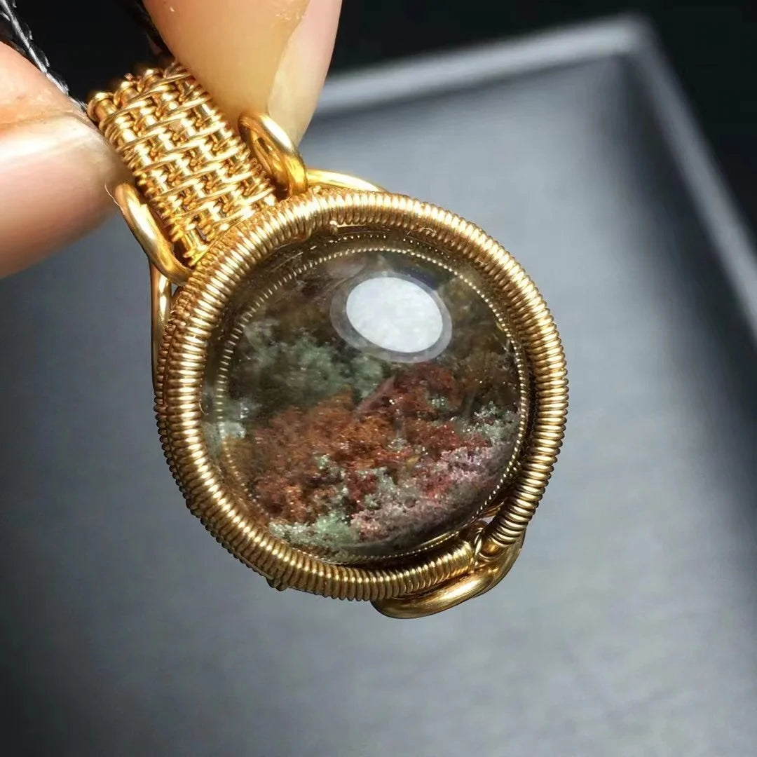 Hand Made Vintage  Wire Wrapped Natural Spiritual  Crystal Healing Stone Fine Jewelry Natural Garden Quartz Sphere Pendant