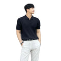 Wholesale Men's Custom Label Striped Knit POLO Shirt Short Sleeve Ice Silk Breathable Loose Casual Base Shirt Heavy T-shirt