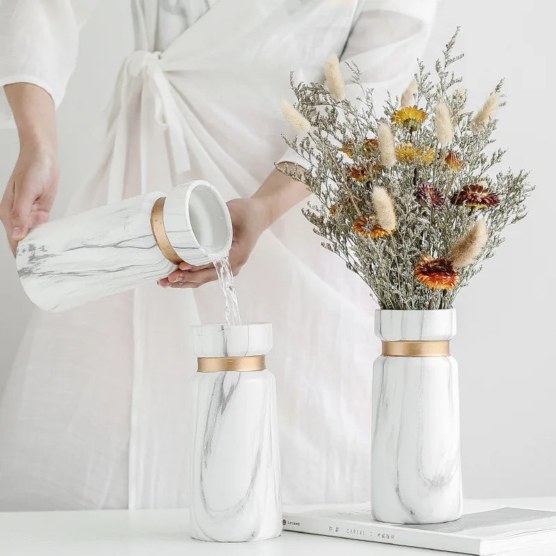 Hot Selling Water Transfer Printing Marble Vase Simple Home Ceramic Flower Arrangement Decoration