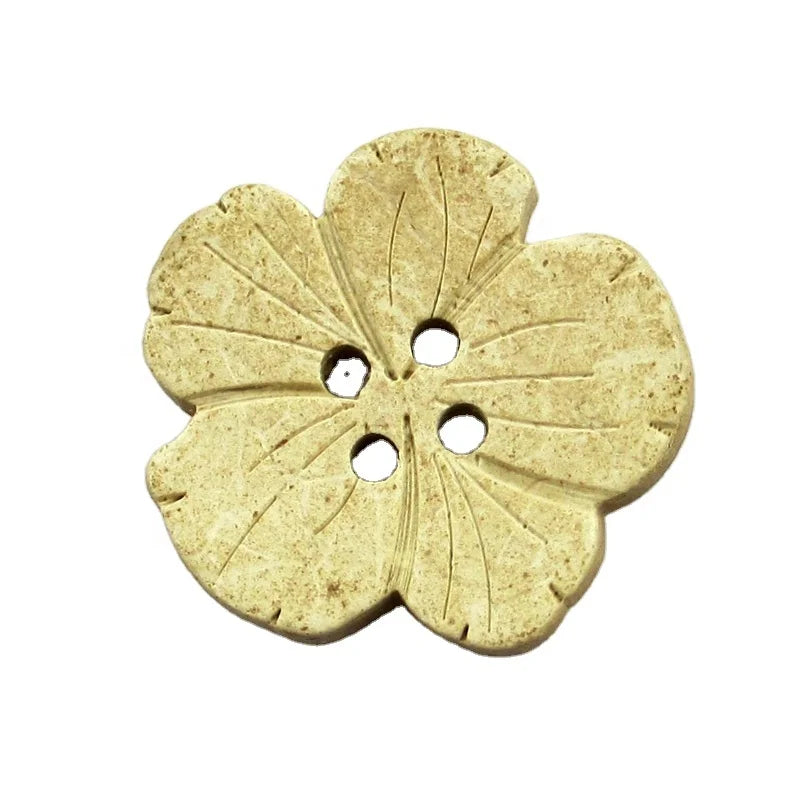 Sustainable Natural Coconut Shell 4-Holes Flatback Buttons Laser Engraved Round Shape Polished WIKO C140007 for Decorative Style MegaBDM