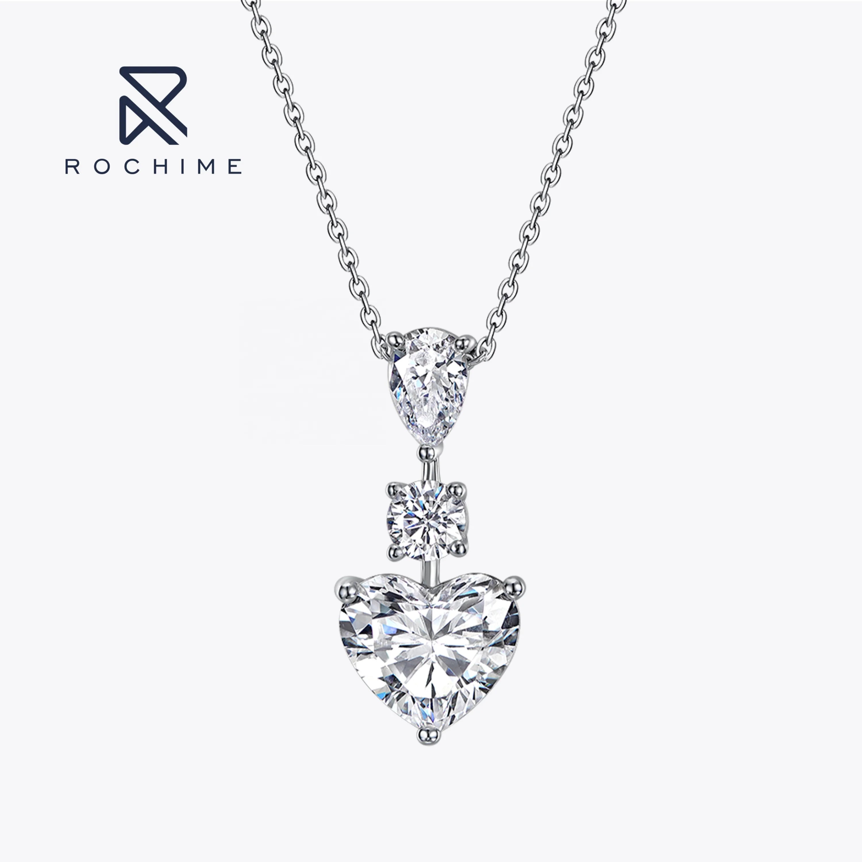 Rochime Brilliant love Heart Diamond Custom Chain Pendant Necklace  925 Sterling Silver  Zircon  Woman Fine Jewelry