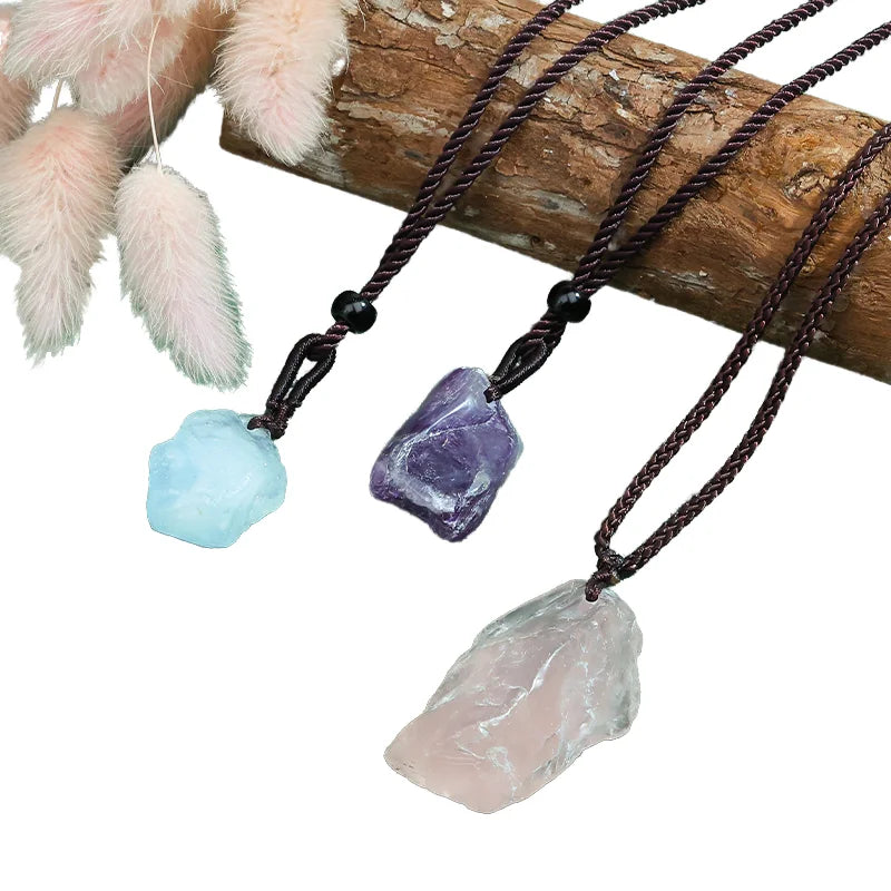 HOVANCI Boho Long Adjustable Rope Chain Necklace Natural Amethyst Druzy Gemstone Pendants Trendy Stylish Parties Weddings Gifts