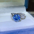 Silver 925 Original 5 Carat Brilliant Cut Diamond Test Past Blue Moissanite Forever Love Wedding Ring for Women Fine Jewelry