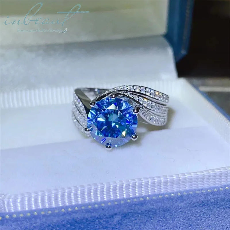 Silver 925 Original 5 Carat Brilliant Cut Diamond Test Past Blue Moissanite Forever Love Wedding Ring for Women Fine Jewelry