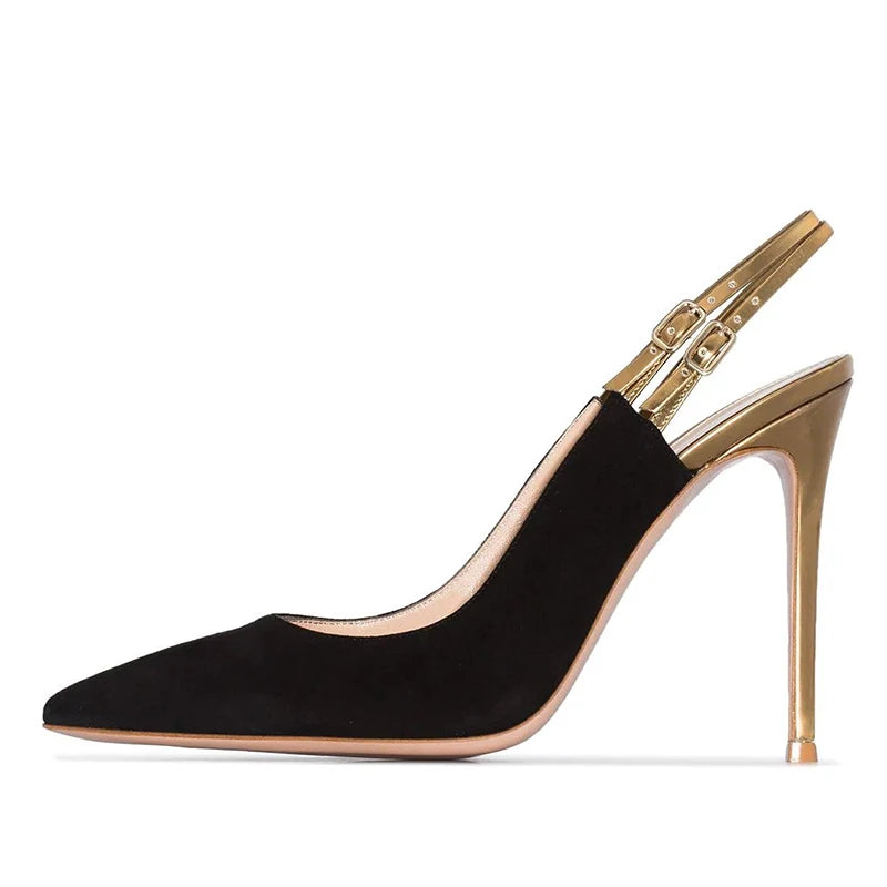 Custom Logo China Shoes Factory Wholesale Pointed Toe Black Suede High Heels Pumps