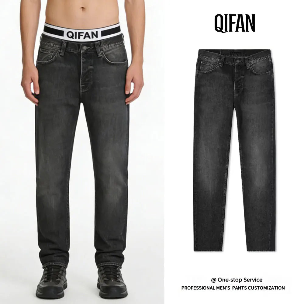 Custom Straight Leg Vintage Washed Denim Pants Men 100% Cotton Jeans for Men