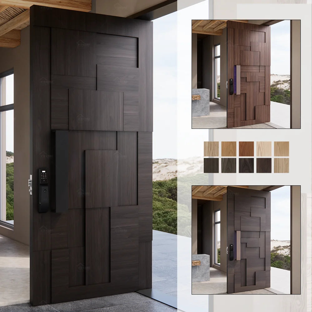 Yohome New Design European Luxury Front Entry Doors Oak Wood Timber Entrance Door for Houses Villa Main Gate
