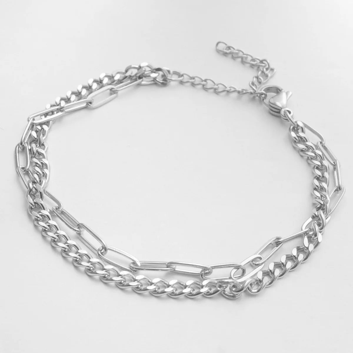 Paper Clip Carved Cuban Link New Jewelry Exquisite Gift Double 2 Layer Chain Stainless Steel Bracelet