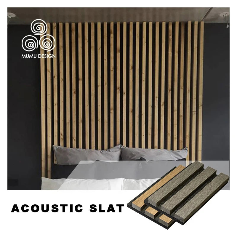 MUMU 3D Interior Modern Home Decorative Sound Proof Acoustic Wooden Fabric Ceiling Office Wall Panels