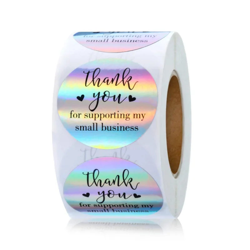 Custom Golden Foil Thank You Logo Adhesive Sticker Products Packaging Labels Printing Waterproof Roll Labels Kiss Cut Sticker