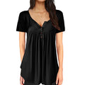Women's Summer Casual Short Sleeve T Shirt Summer New Lady Hot Solid Color Shirred Buttons Loose Vintage Tops Women