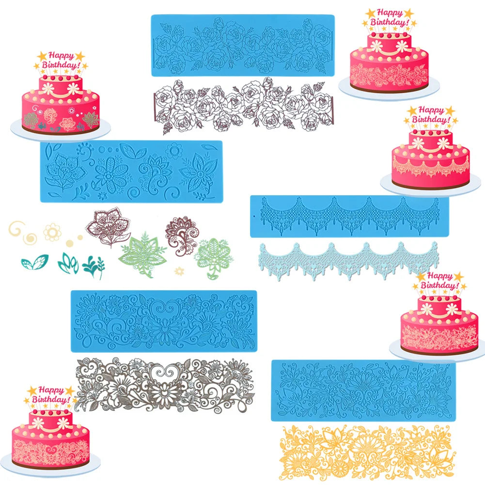 Sugar Craft Tools 5pcs Pack Lace Fondant Molds Cake Lace Molds for Cake Decorating  Flower Pattern Molds Silicone Lace Mat