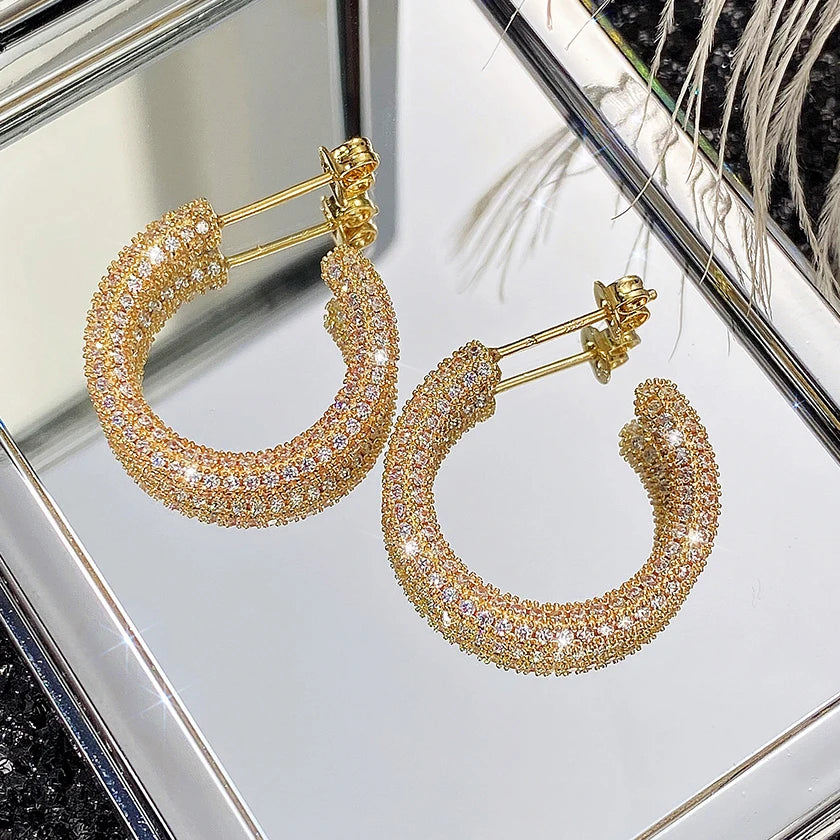 CAOSHI Full Stone Inlaid Cubic Zirconia Hip Hop Small 18k Gold Plated Crystal Charm Punk Hoop Earrings Women