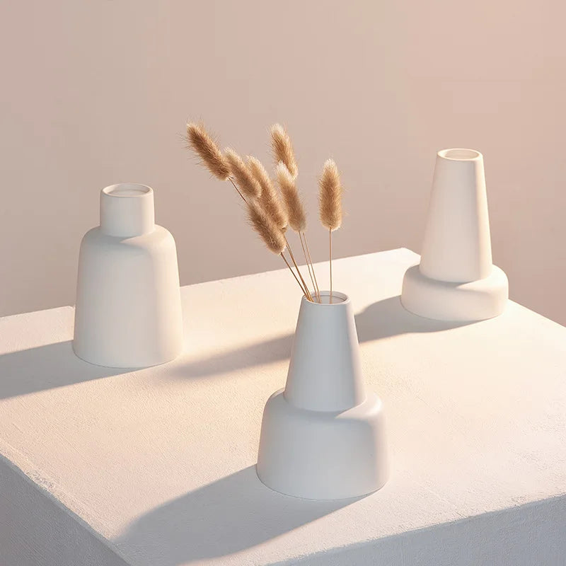Chic Nordic White Ceramic Dry Flower Vase Creative Clay Office Table Decoration for Home Pottery & Enamel Craft