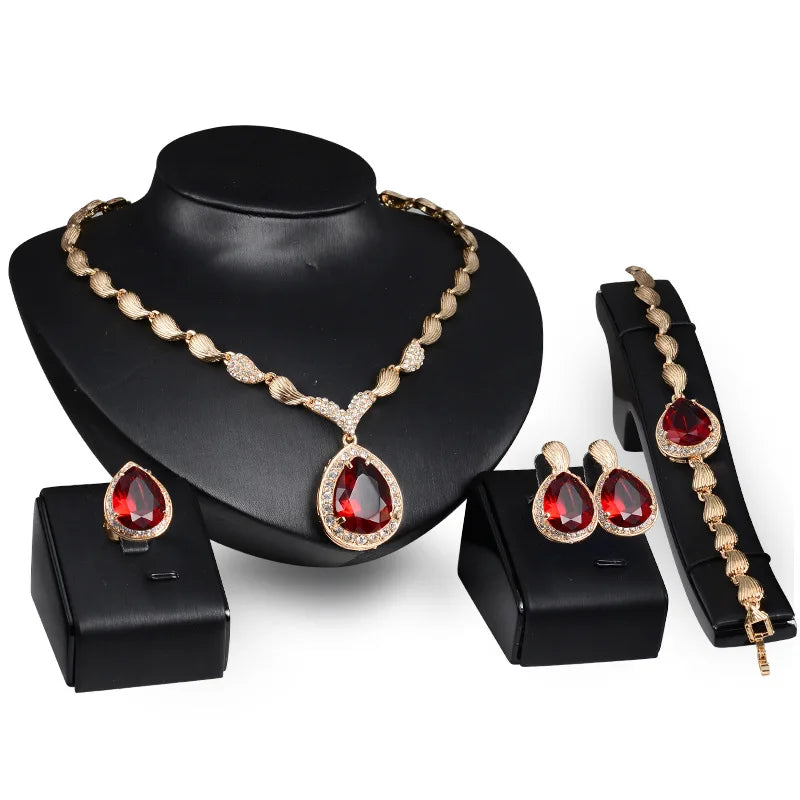 Concise Style 4PCS Jewelry Set Crystal Jewelry  Rings Earring Bracelets Necklace Jewelry Sets