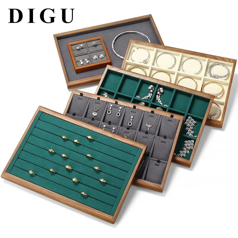 DIGU Wholesale Wood Beige Jewelry Display Tray Necklace Pendant Jewelry Storage Tray Bracelet Display Props for Boutique Shop