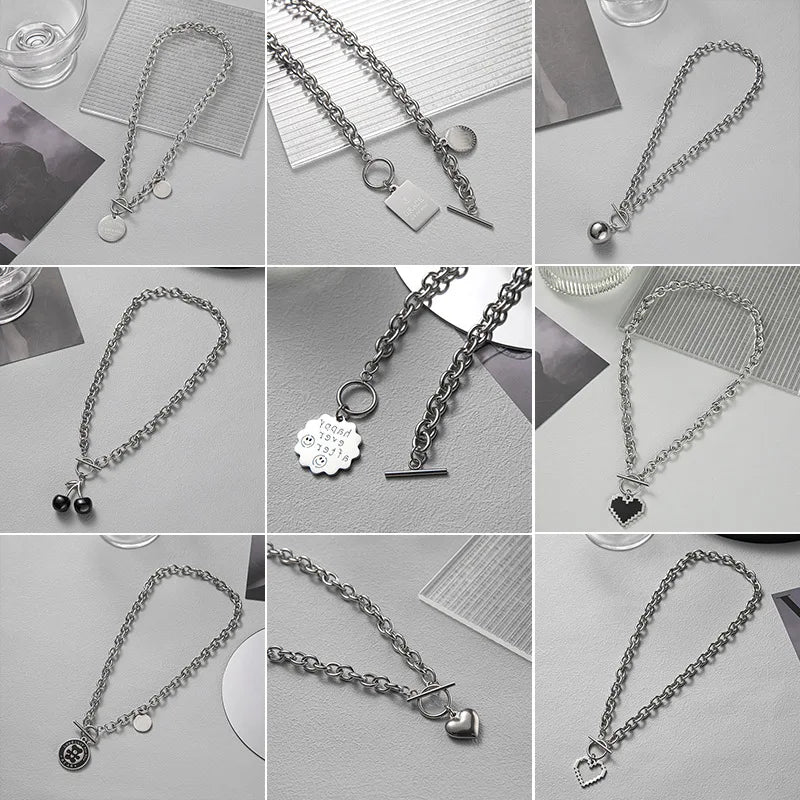Harajuku OT Chain Short Stainless Steel Necklace Square Brand Combination Letter Dark Style Hip Hop for Men Women Fashion Chain