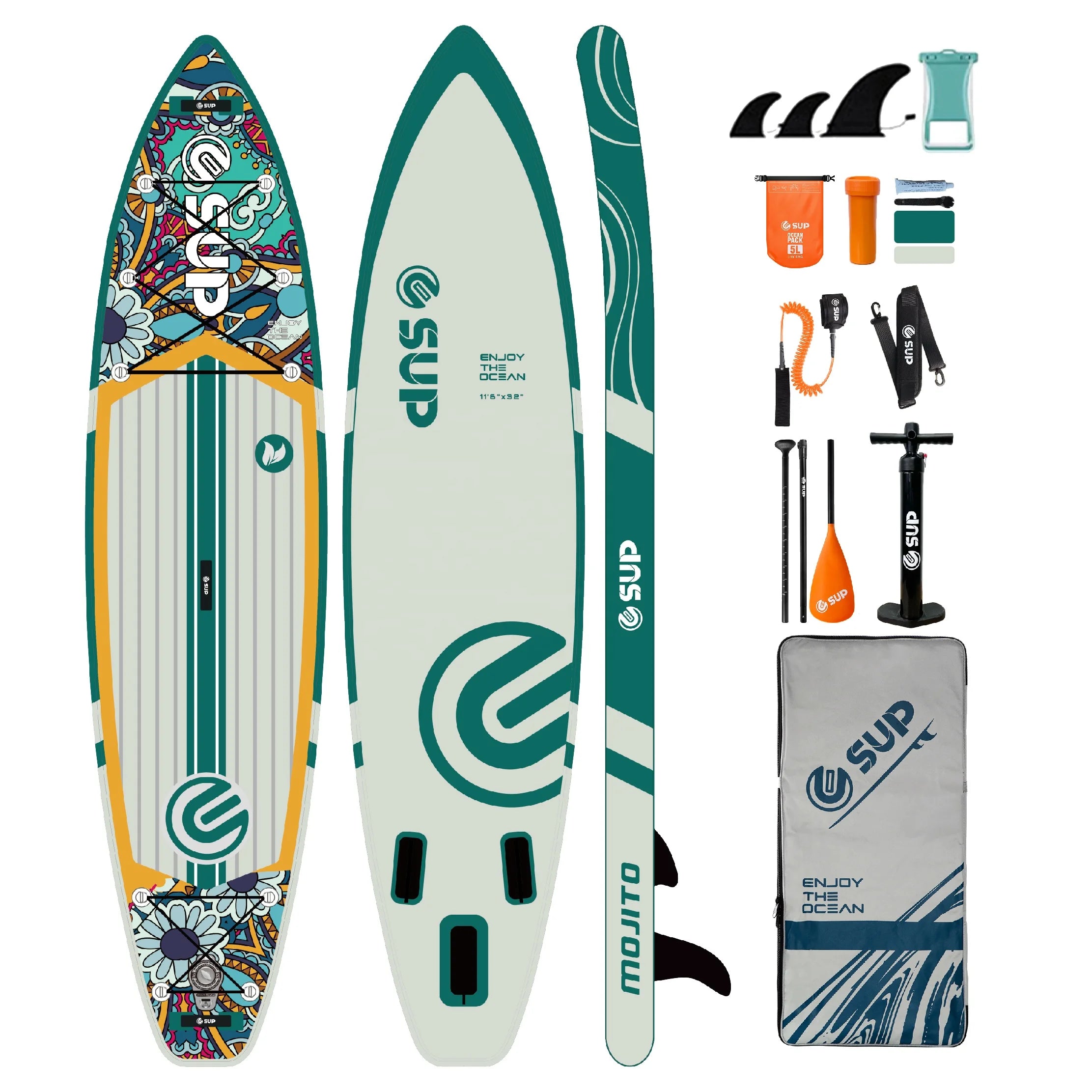 ESUP High Performance 11'6 Touring Inflatable SUP Board EVA and PVC Stand-Up Paddle Board for Waterplay and Surfing
